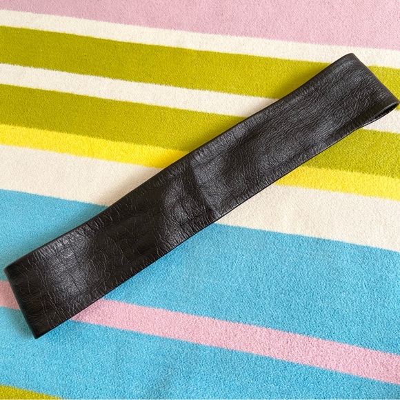 Vintage M&S St Michael Black Soft Leather Wide Belt Large Buckle Fits 10 12 31” - Picture 2 of 6